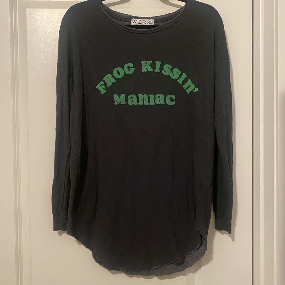 Army green Wildfox crewneck with scoop hem